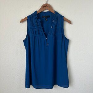 White House Black Market Blouse Womens Small Blue Ruffle Sleeveless Pleated Top